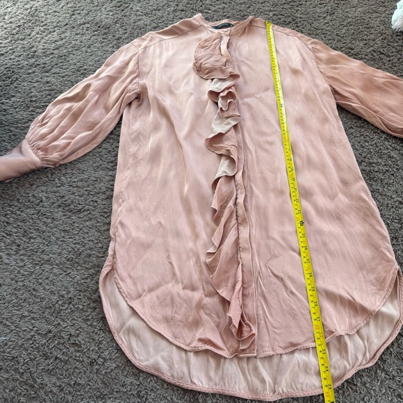 Zara Collection Rose Gold Blush Copper Ruffled Satin Shirt Dress Oversized M - Picture 8 of 11